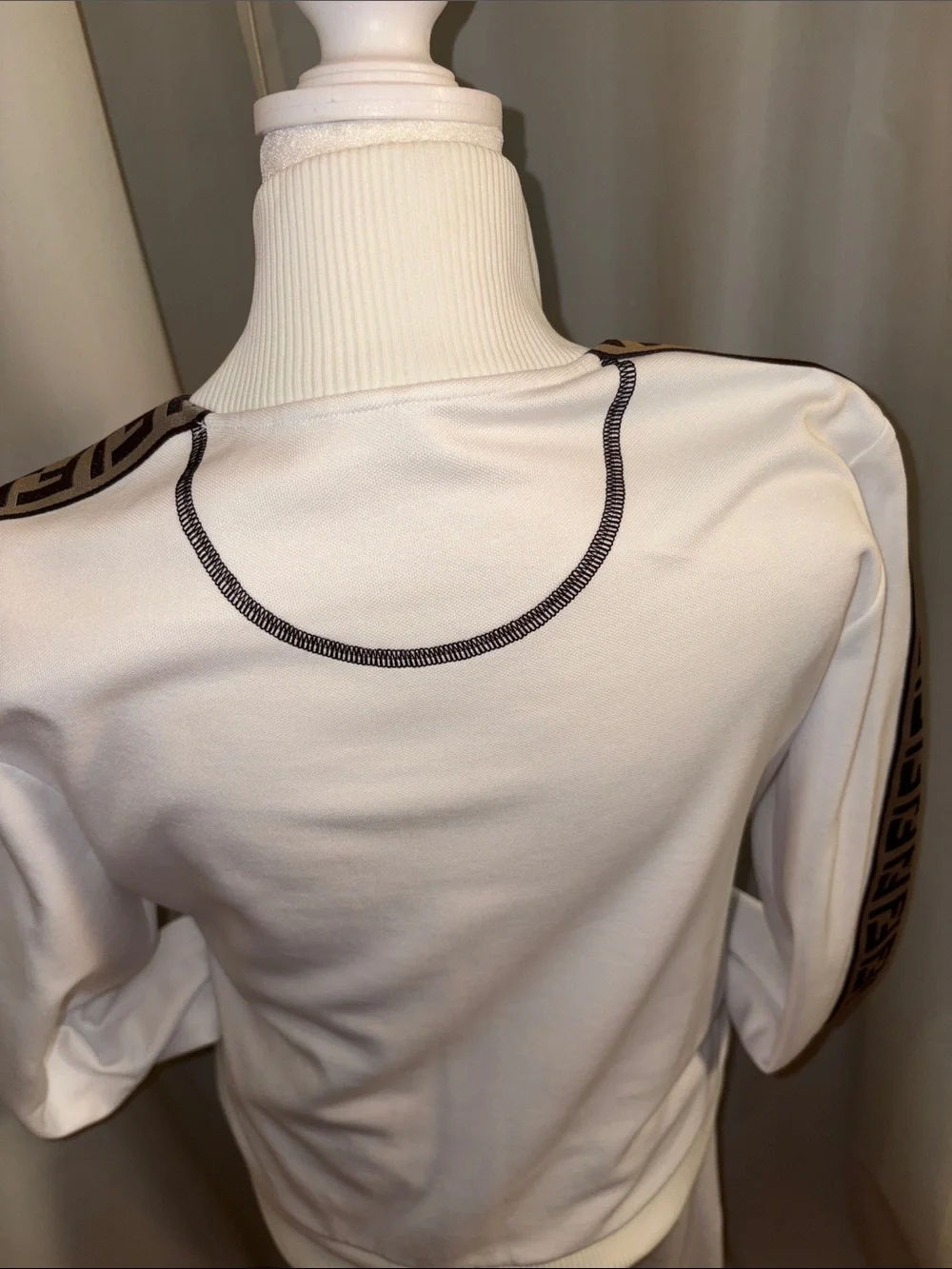 Fendi White Track Joggers with Brown Logo Tape
